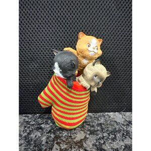 Vintage 1989 Hillman Cats In Red & Green Striped Sock Christmas Ornament